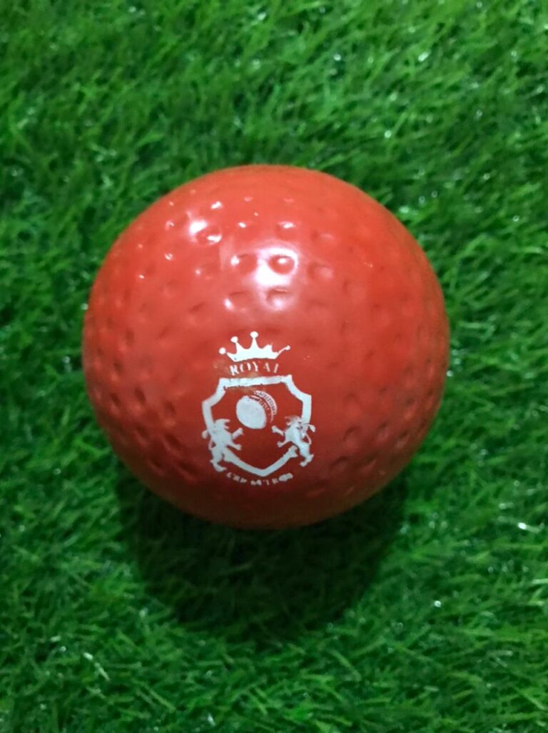 Red Wind Ball, also known as Air Ball or Hollow Soft Cricket Practice Ball, shown from front with Royal Cricket logo clearly printed on the surface