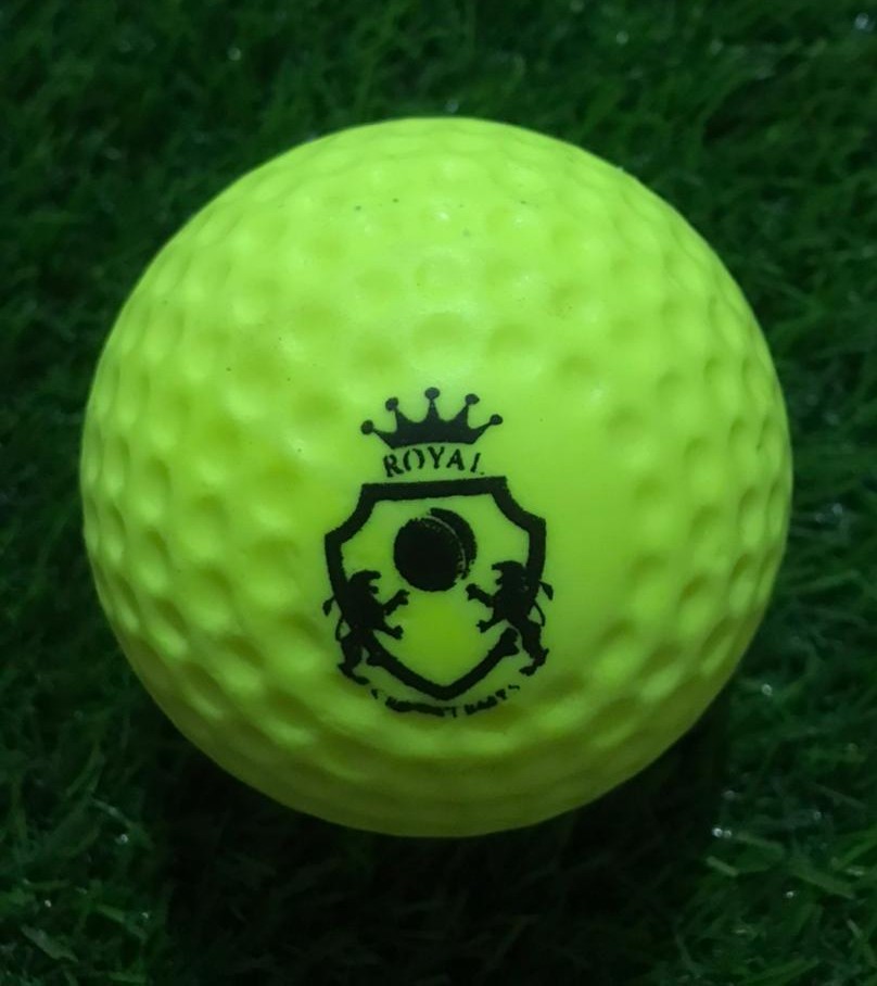 Swing Bowling Machine Ball in green color by Royal Cricket, showing front view with clearly printed Royal Cricket company logo