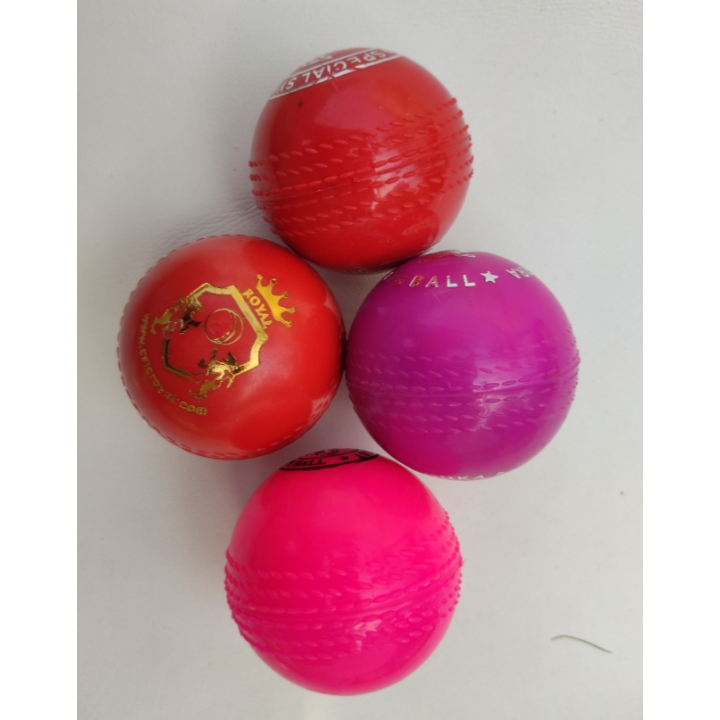 Four Soft Molded Regular Synthetic Cricket Balls in different colors placed together, showing a mix of front and side views to highlight surface texture and build quality for regular cricket practice