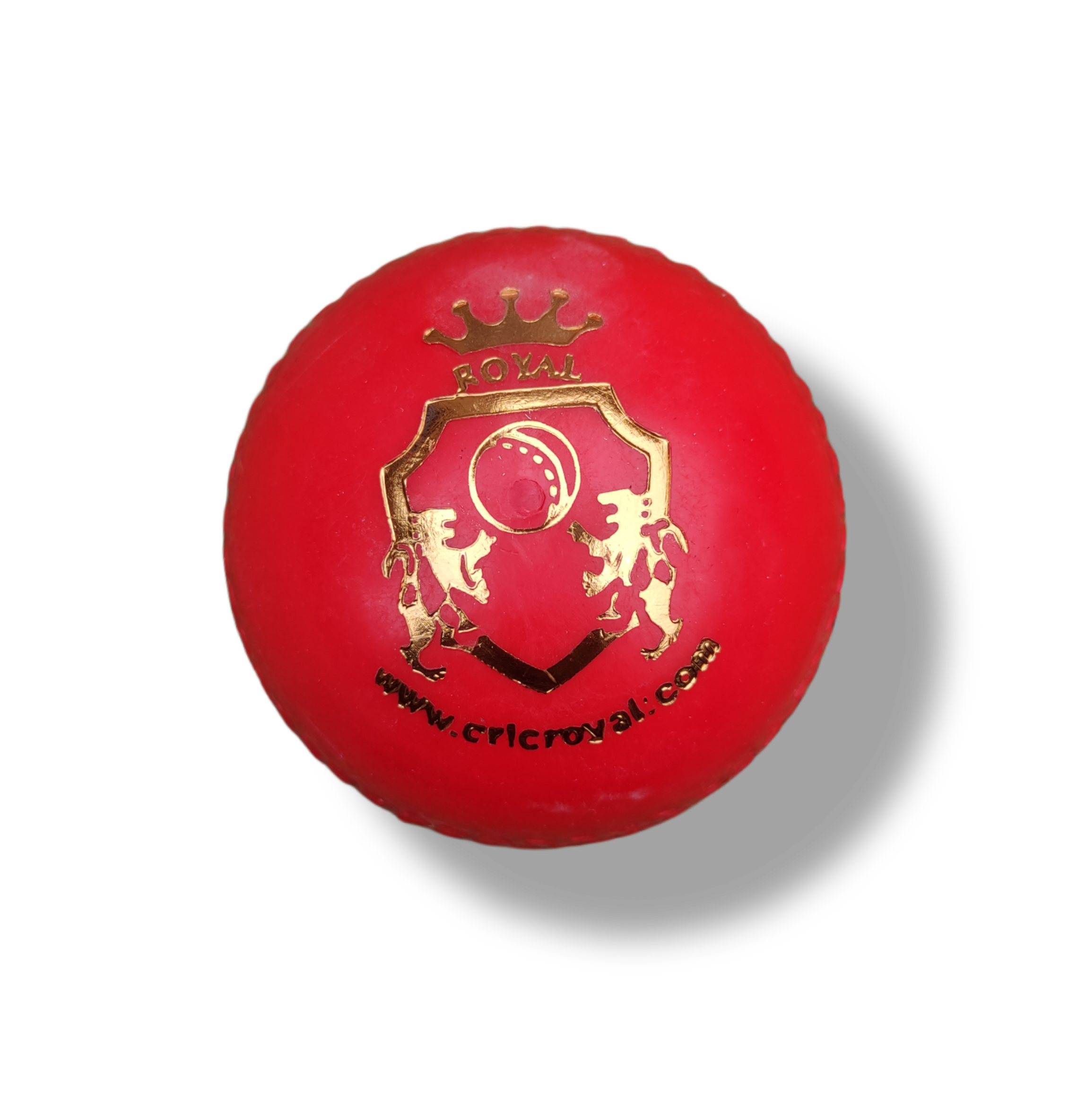 Cricket Ball 22 Molded regular synthetic cricket hard ball with glossy surface, visible seam, natural shadow, and transparent background for clear display.